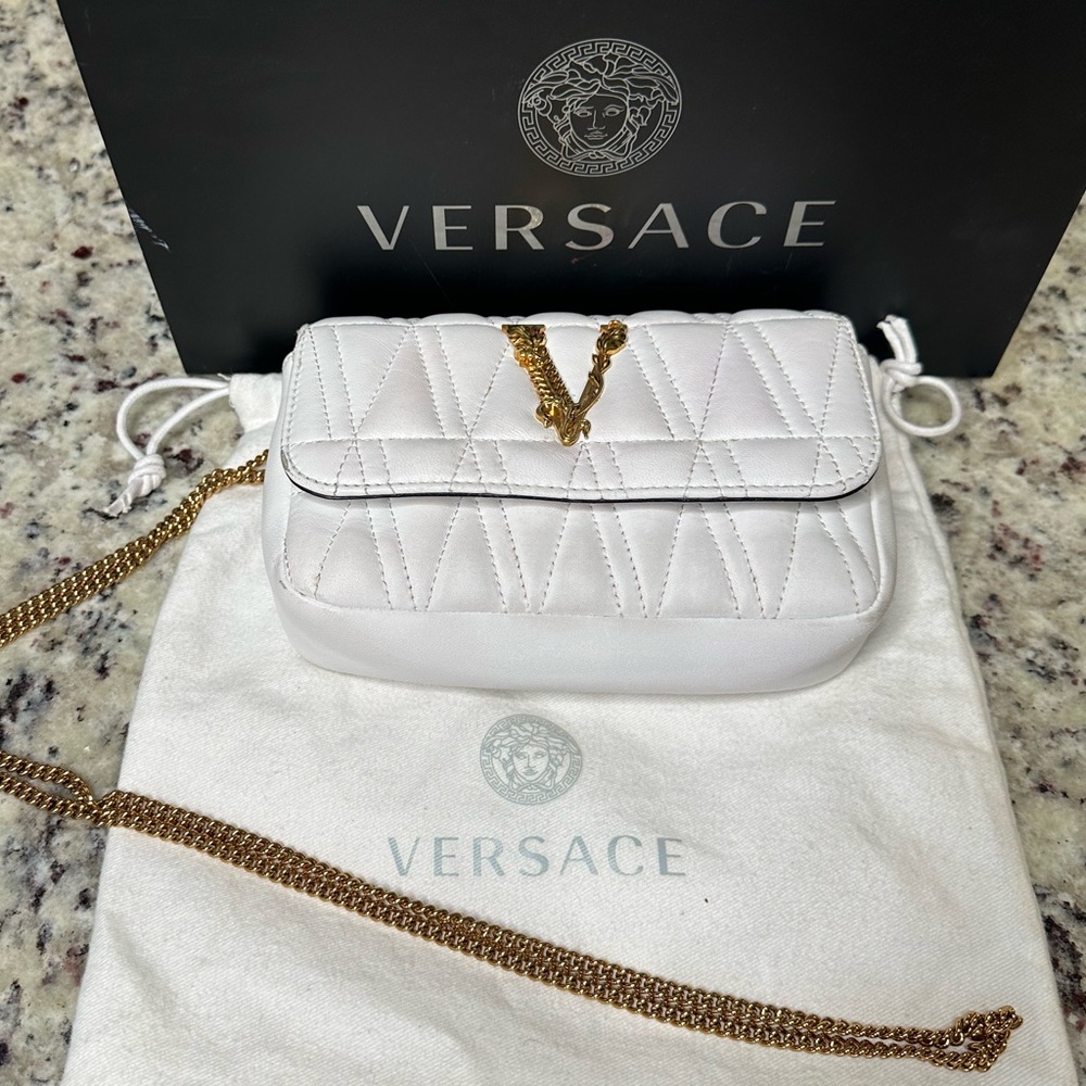 Versace Virtus White Leather Crossbody Clutch bag